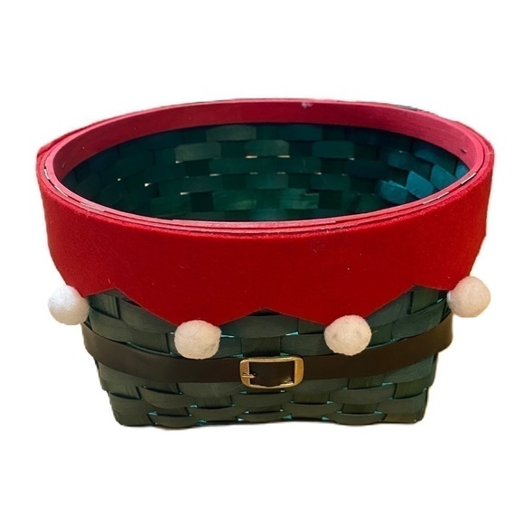 Elf Woven Basket Green Red Christmas Gift Holder NEW Holiday Handle - Picture 5 of 5